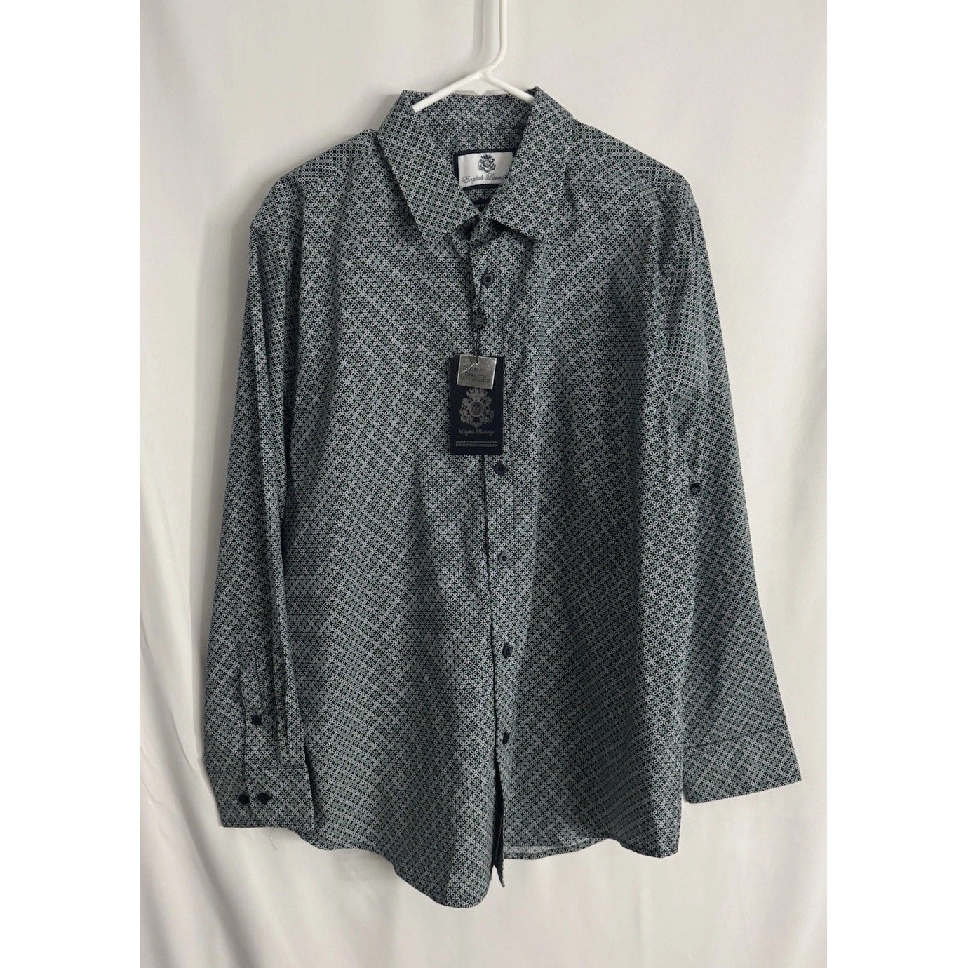 English Laundry Slim Fit Stretch Dress Shirt Xl 17-17.5 Blue Night Geometric Nwt — image 2 of 8